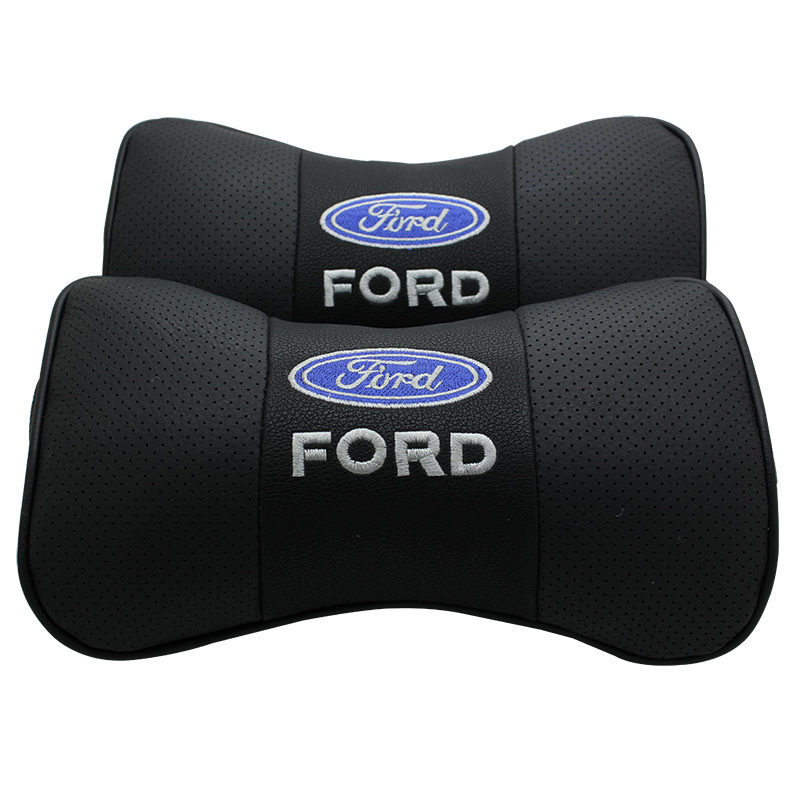 フォード FORD 車用ネックパッド 首クッション 2個セット ヘッドレスト ネックピロー ドライブ レザー 刺繍ロゴ ブラック_画像1