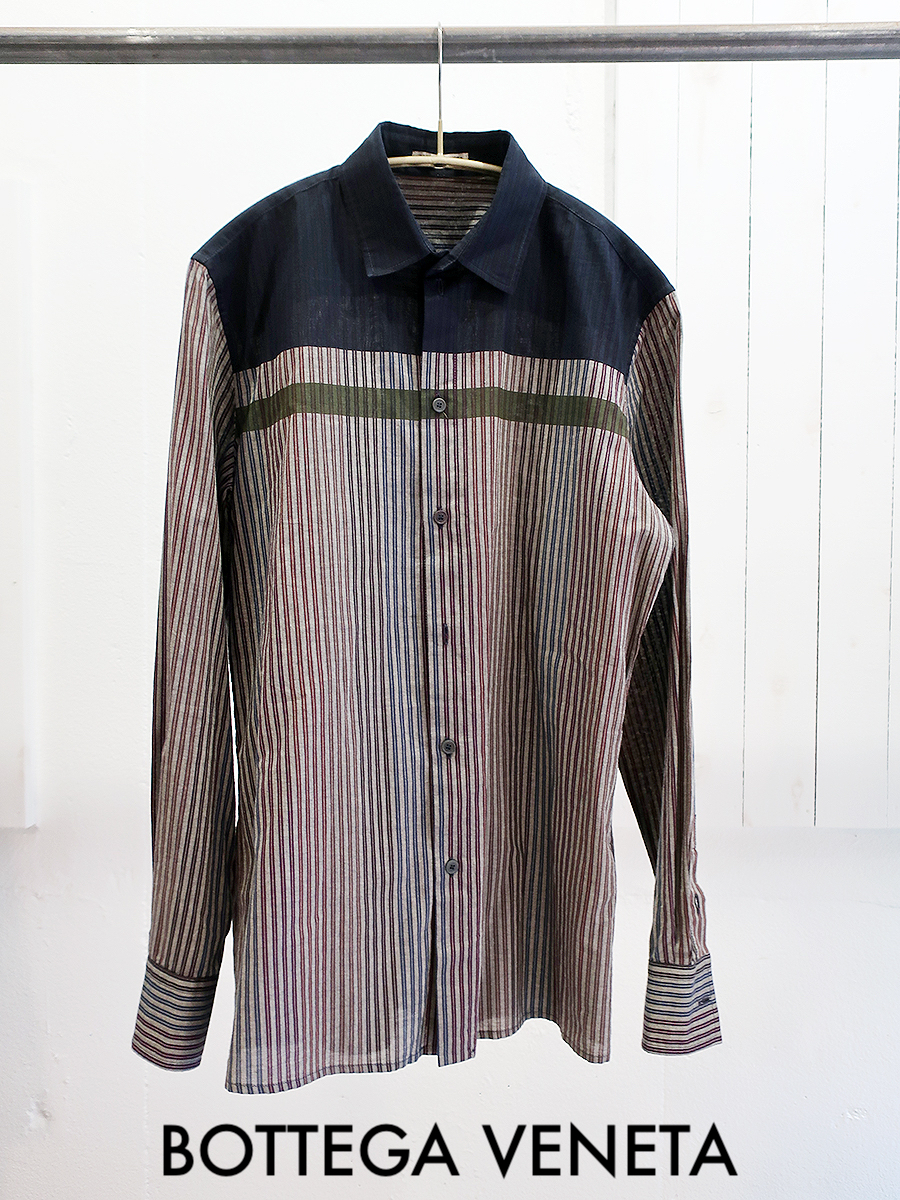 BOTTEGA VENETA 美品 マルチストライプ シャツ / ボッテガヴェネタ 長袖 shirts ヨーク切替 イタリア製 Made in ITALY