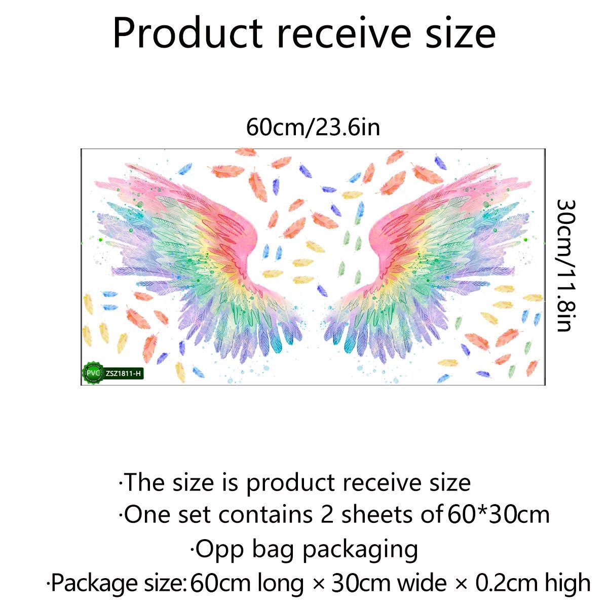 ウォールステッカー 虹色 天使の翼 レインボー ウォールデコ 壁紙 模様替え SNS映え