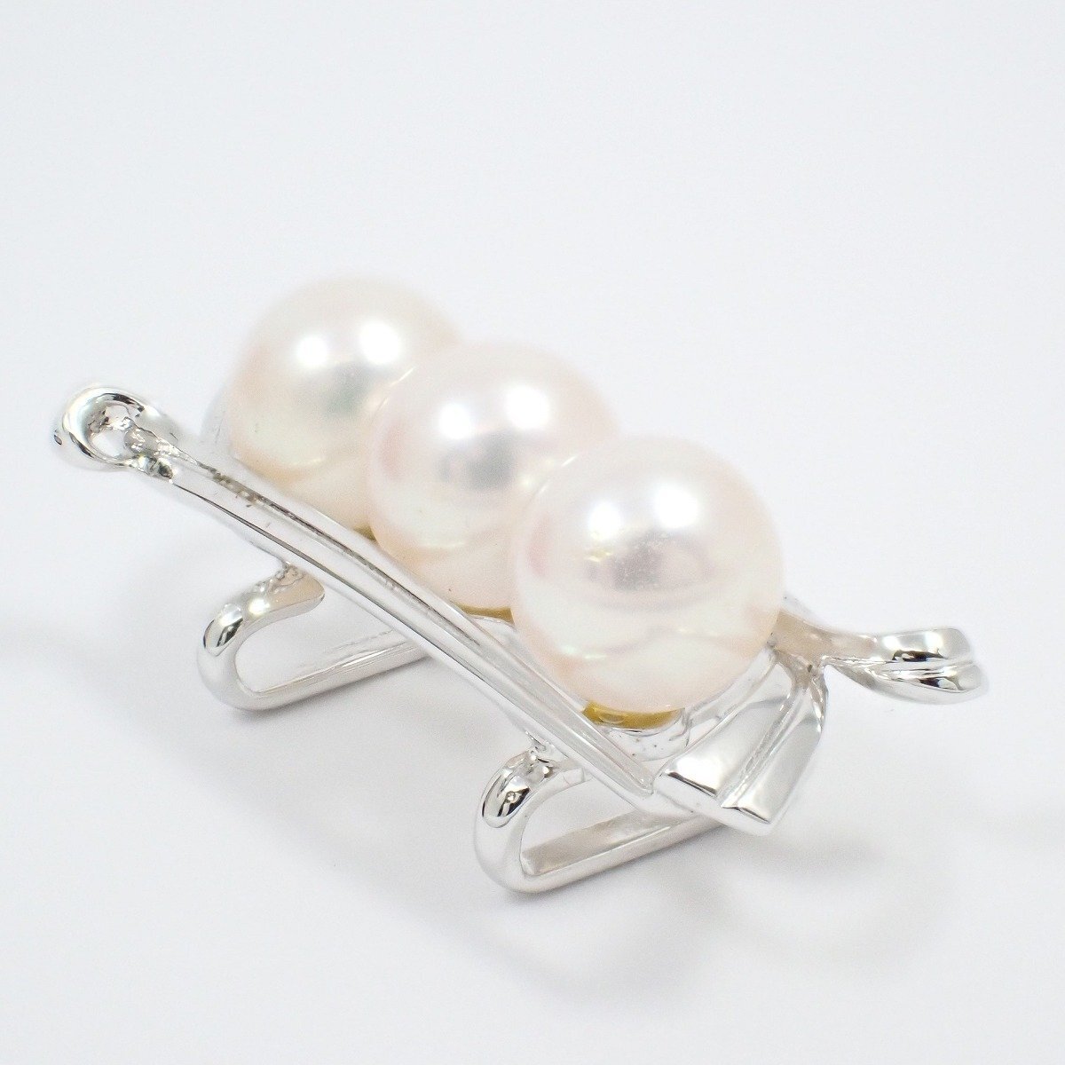 MIKIMOTO ミキモト 帯留め シルバー/パール3粒 三分紐付き【いおき質店】_画像3