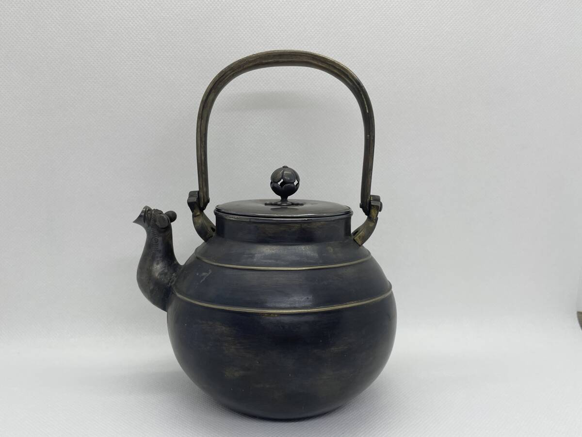 【買取品】煎茶道具 いぶし銀瓶 獣口蔵六形 急須、鉄瓶 湯沸かしの画像1