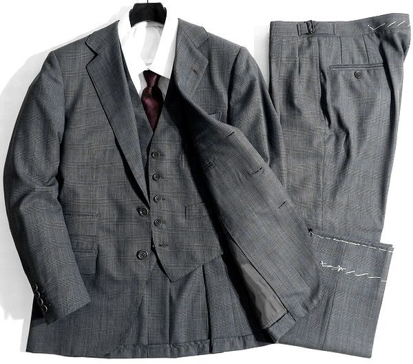 N.H SARTORIA N.H サルトリア 新品 定価14.3万 イタリア製 サマーウール 段返り ジャケット ベスト パンツ 3ピース スーツ ▲066▼bus9430d_画像1