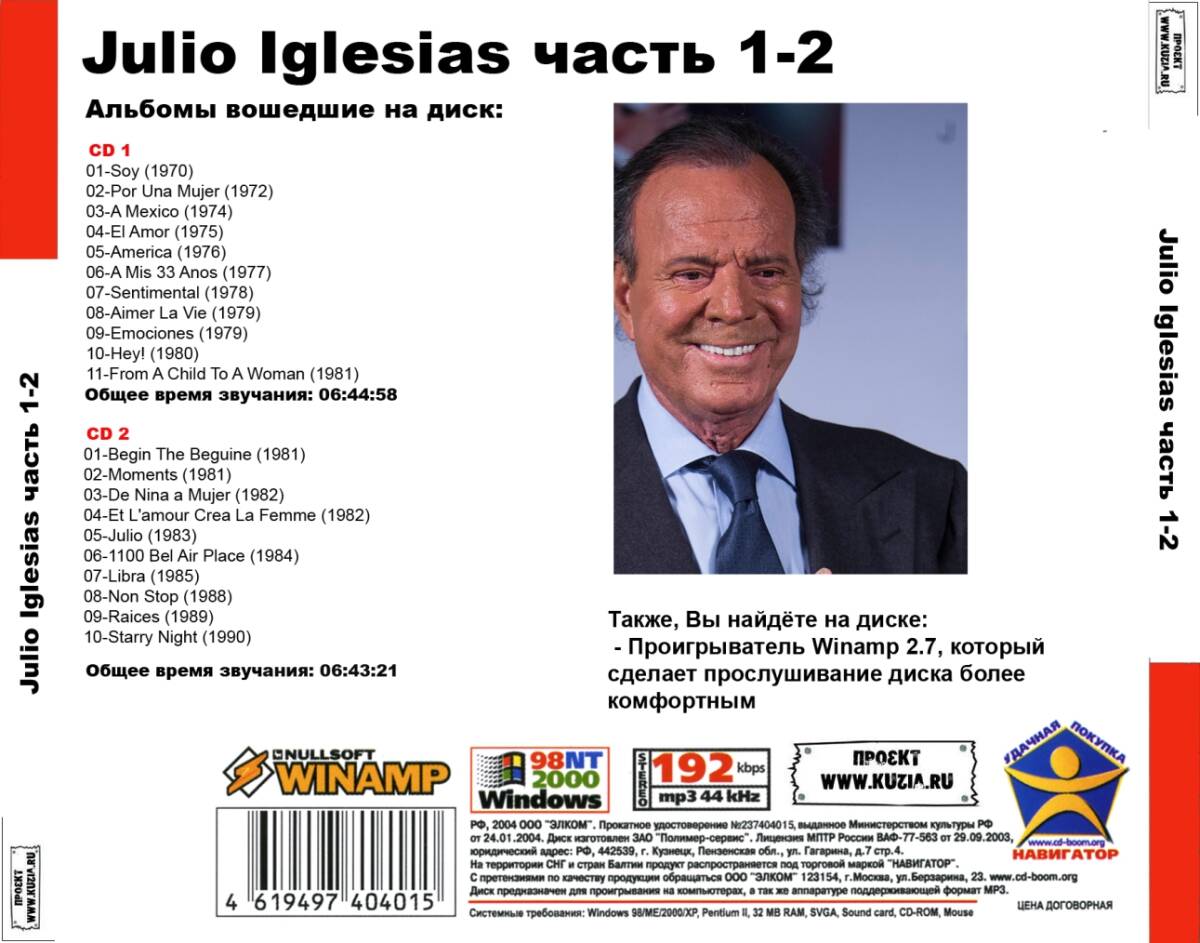 JULIO IGLESIAS 大全集 PART1 216曲 MP3CD 2P♪_画像2