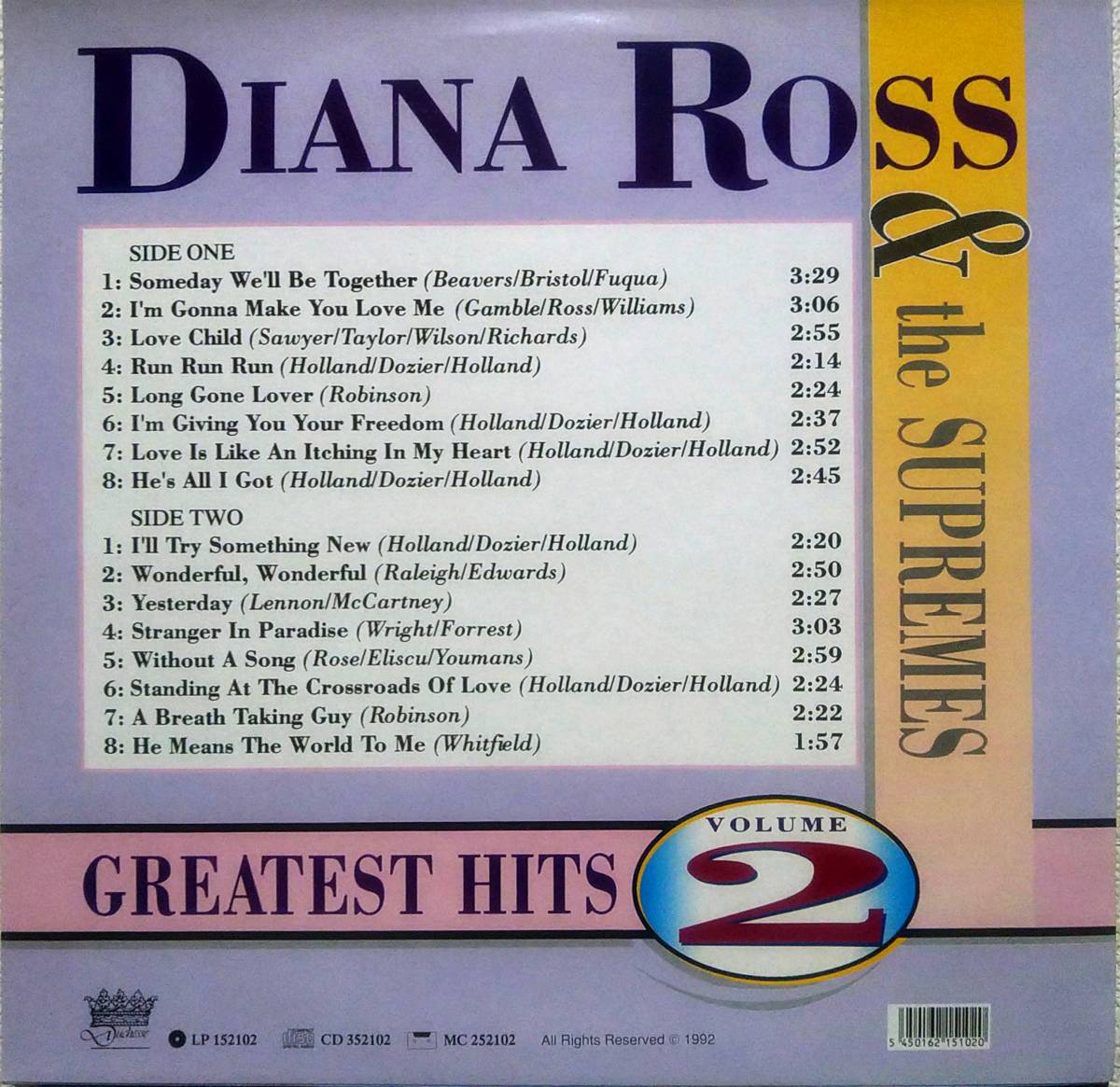 【LP Soul】Diana Ross & The Supremes「Greatest Hits (Volume 2)」Europe盤_裏ジャケット