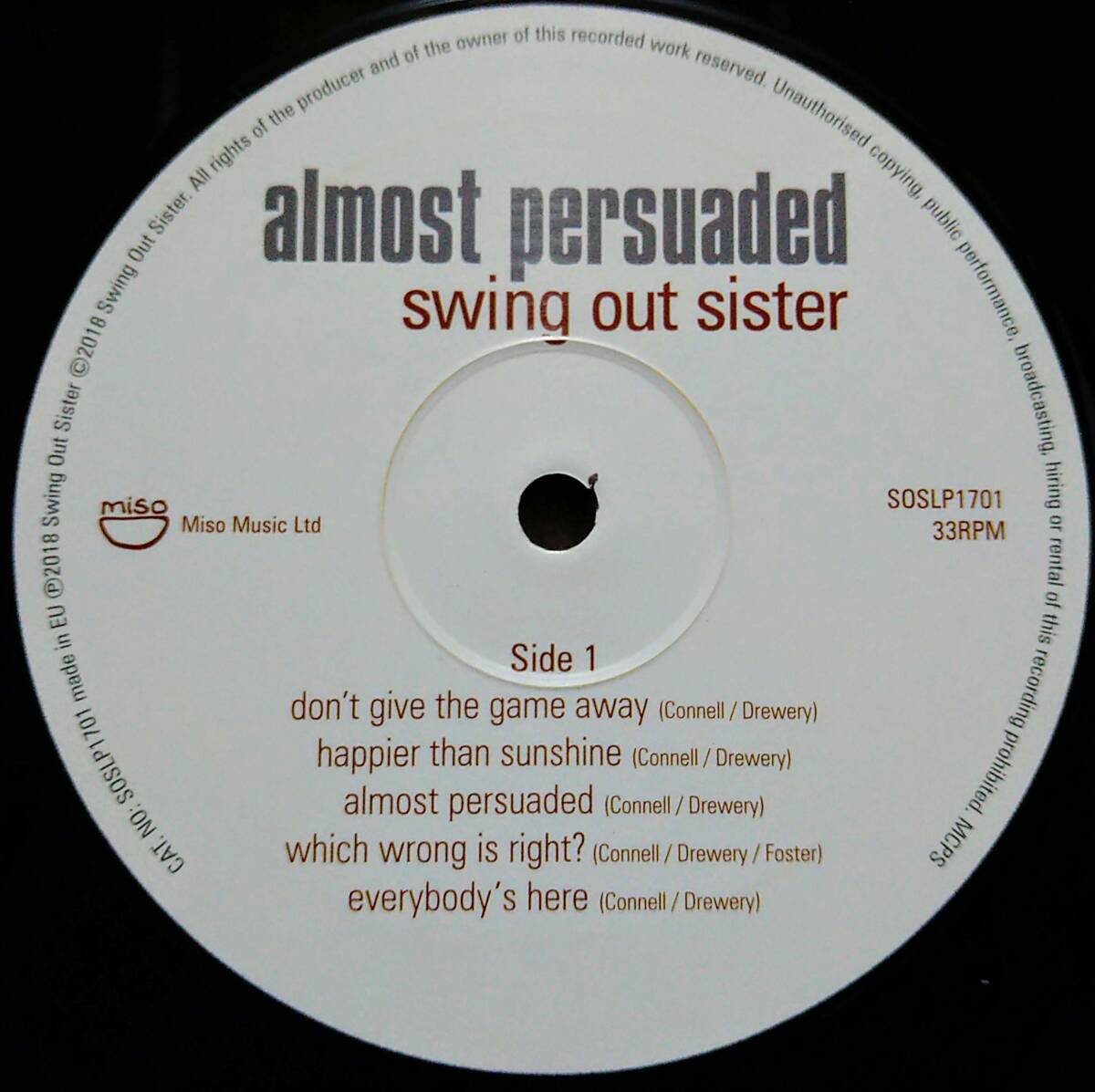 【LP R&B Free-Soul】Swing Out Sister「Almost Persuaded」オリジナル EU盤_Side1