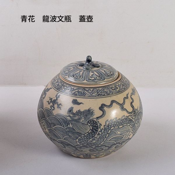 中国美術　青花　龍波文瓶　蓋壺　時代箱　古玩　CRDK_画像1