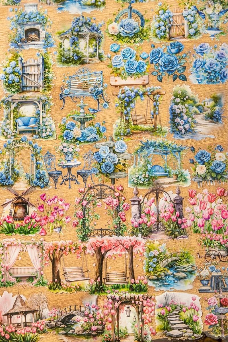 西西里の花園シリーズ　PETステッカーシール　コラージュ素材8種200枚