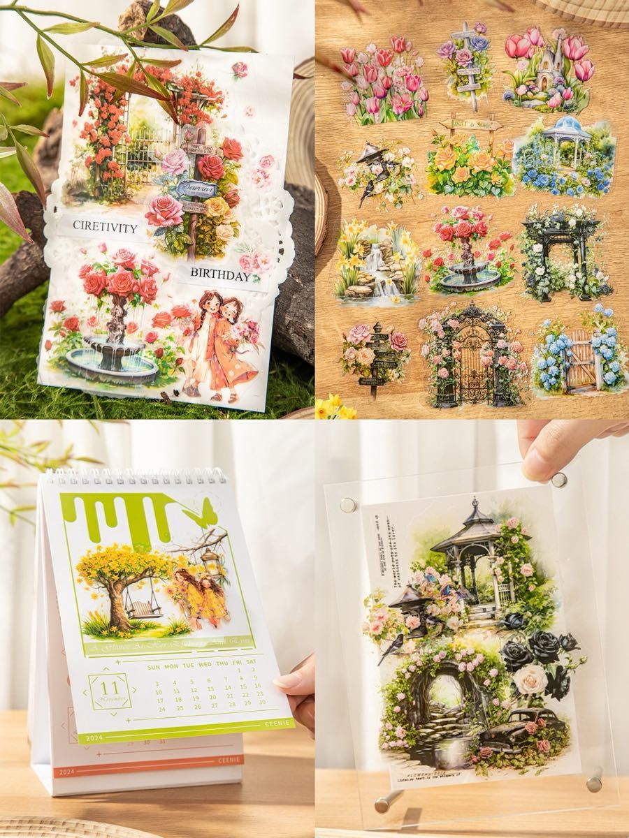 西西里の花園シリーズ　PETステッカーシール　コラージュ素材8種200枚