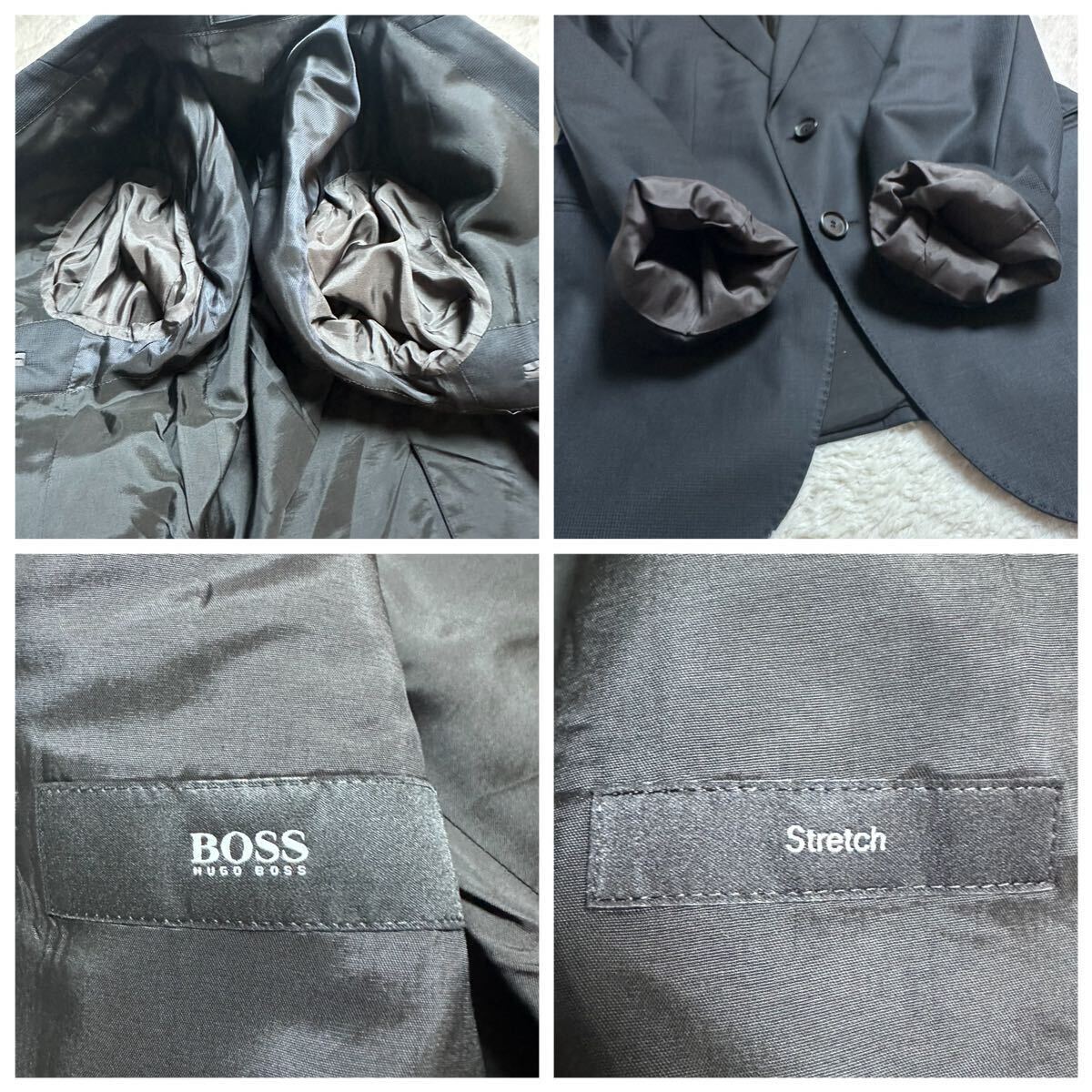 【極美品】HUGO BOSS ヒューゴボス スーツ セットアップ 上下 千鳥柄 伸縮性 ストレッチ 冠婚葬祭 ビジネス 美シルエット 微光沢 46(M相当)_画像9