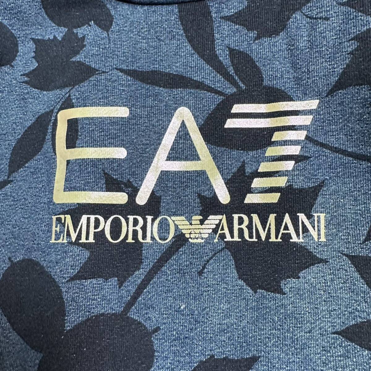 【美品】EMPORIO ARMANI エンポリオアルマーニ EA7 セットアップ 上下 ビッグロゴ スウェット ボタニカル柄 インディゴブルー 表記S(M相当)_画像4