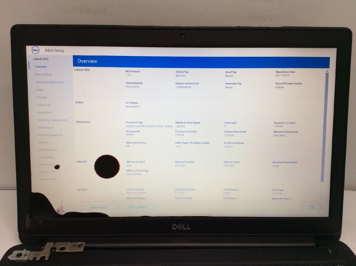 ジャンク/ Dell Latitude 3500 Intel Core i5-8265U メモリ8.19GB ストレージ無し 【G23043】_液晶が割れています