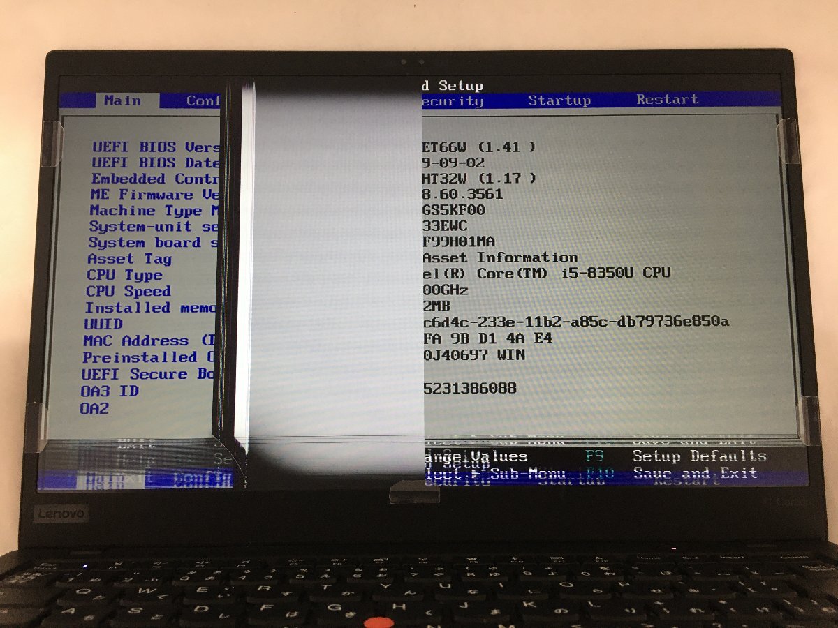 ジャンク/ LENOVO 20KGS5KF00 ThinkPad X1 Carbon 6th Intel Core i5-8350U メモリ8.19GB SSD128.03GB 【G22712】の画像5