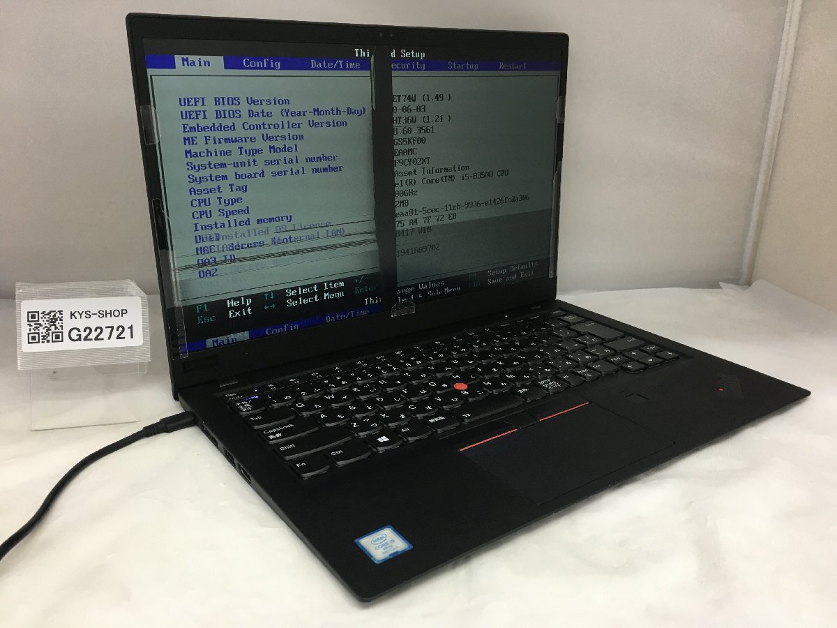 ジャンク/ LENOVO 20KGS5KF00 ThinkPad X1 Carbon 6th Intel Core i5-8350U メモリ8.19GB SSD128.03GB 【G22721】の画像1