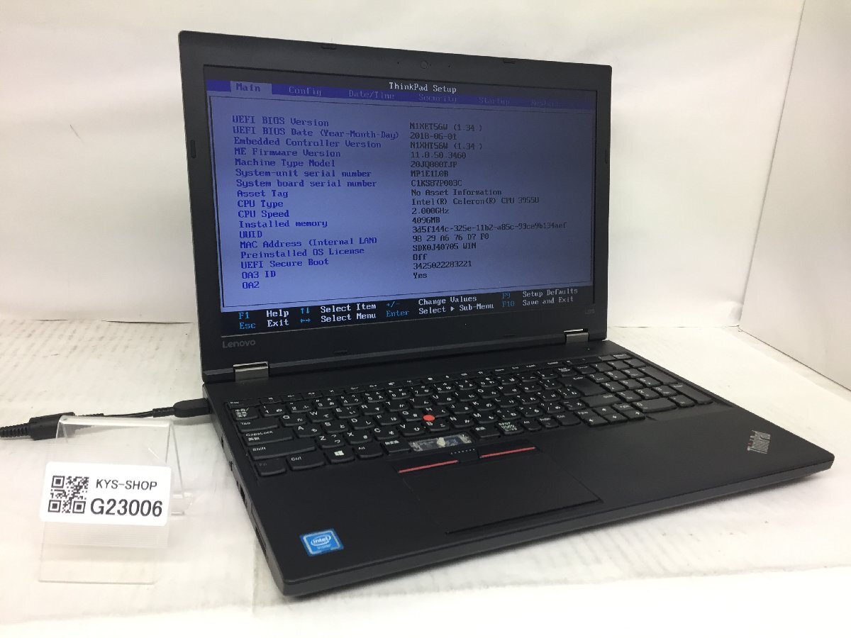 ジャンク/ LENOVO 20JQ000TJP ThinkPad L570 W10DG Intel Celeron 3955U メモリ4.1GB HDD500.1GB 【G23006】_画像1