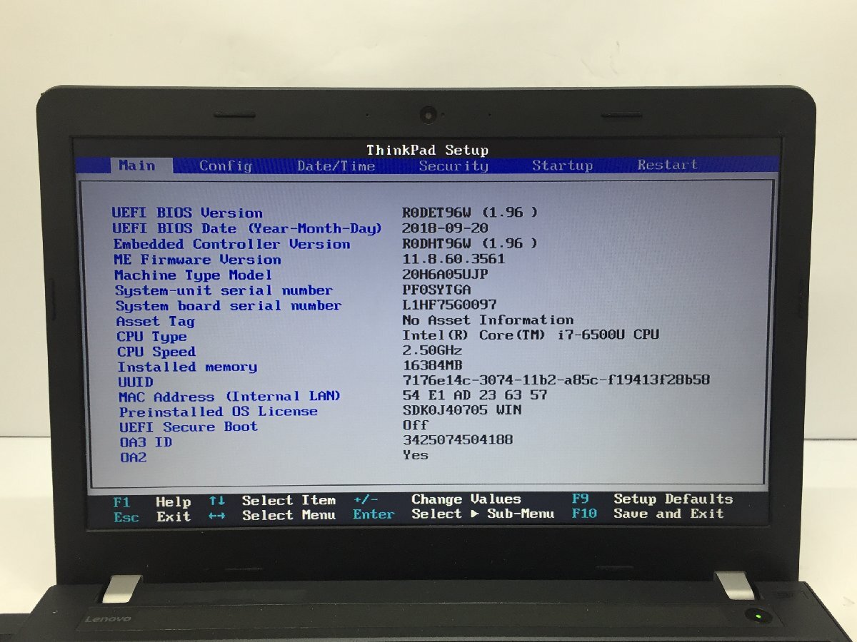 ジャンク/ LENOVO 20H6A05UJP ThinkPad E570 Intel Core i7-6500U メモリ16.38GB ストレージ無し 【G23019】_画像5