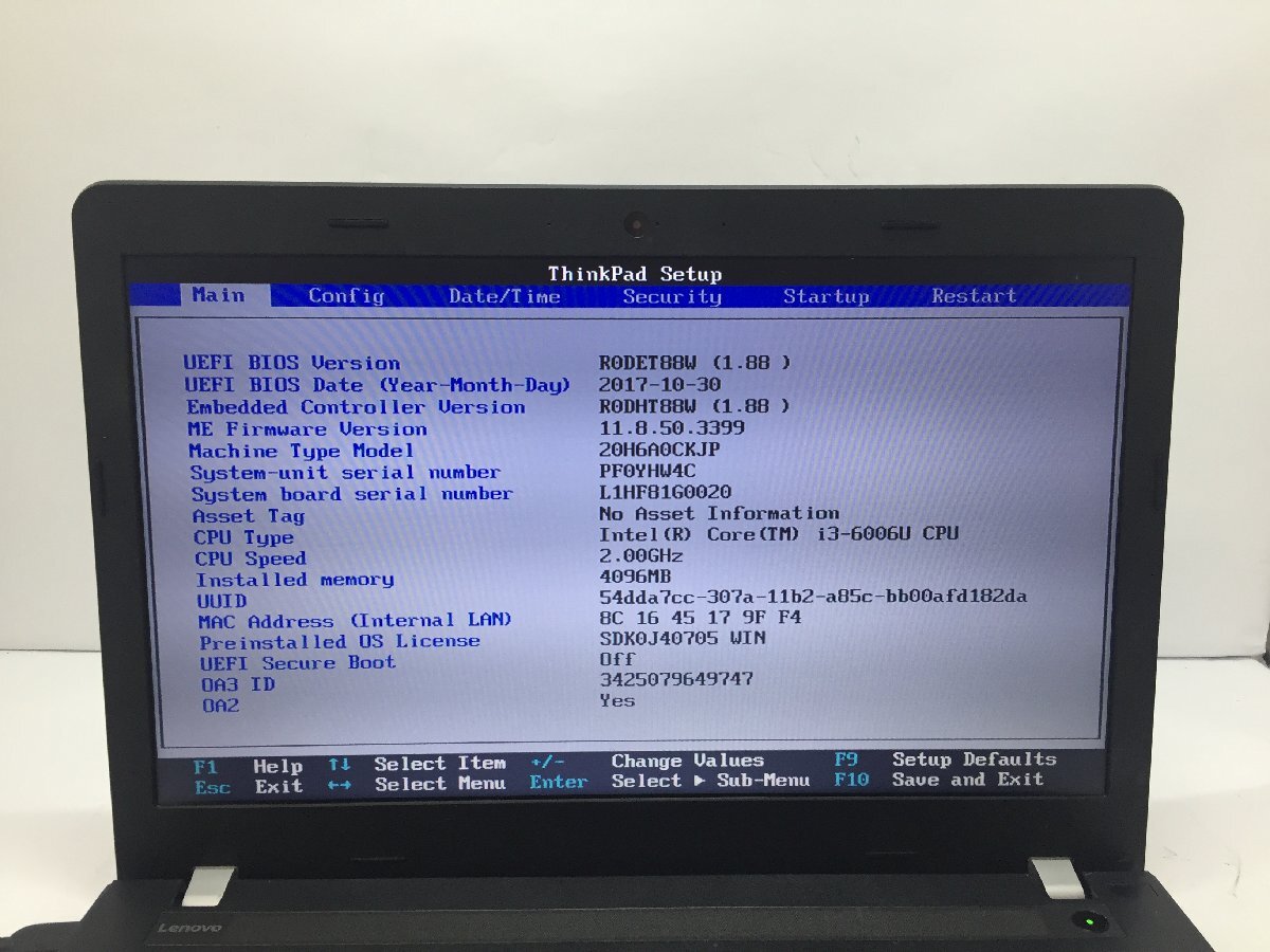 ジャンク/ LENOVO 20H6A0CKJP ThinkPad E570 Intel Core i3-6006U メモリ4.1GB HDD500.1GB 【G23021】_画像5