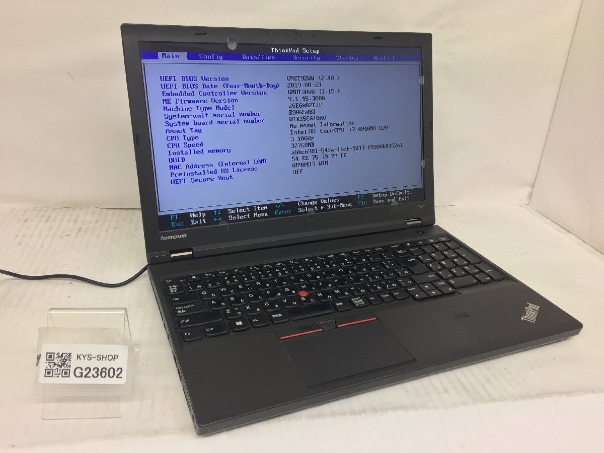 ジャンク/ LENOVO 20EGA02TJP Intel Core i7-4940MX メモリ32.77GB HDD1TB 【G23602】_画像1