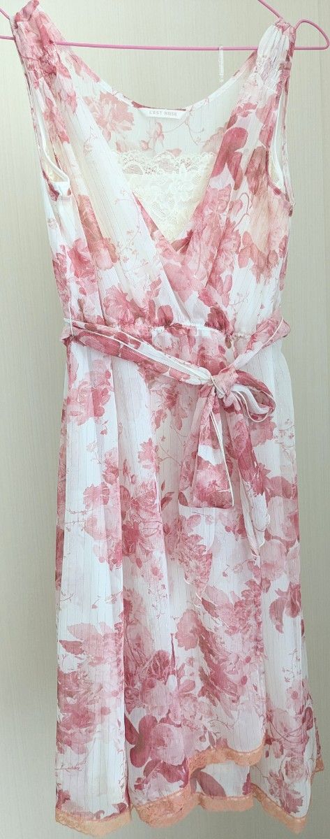 ワンピース ドレス 結婚式 キャミソール付き　レストローズ　花柄 パーティレストローズ リボン  サイズ2　日本製