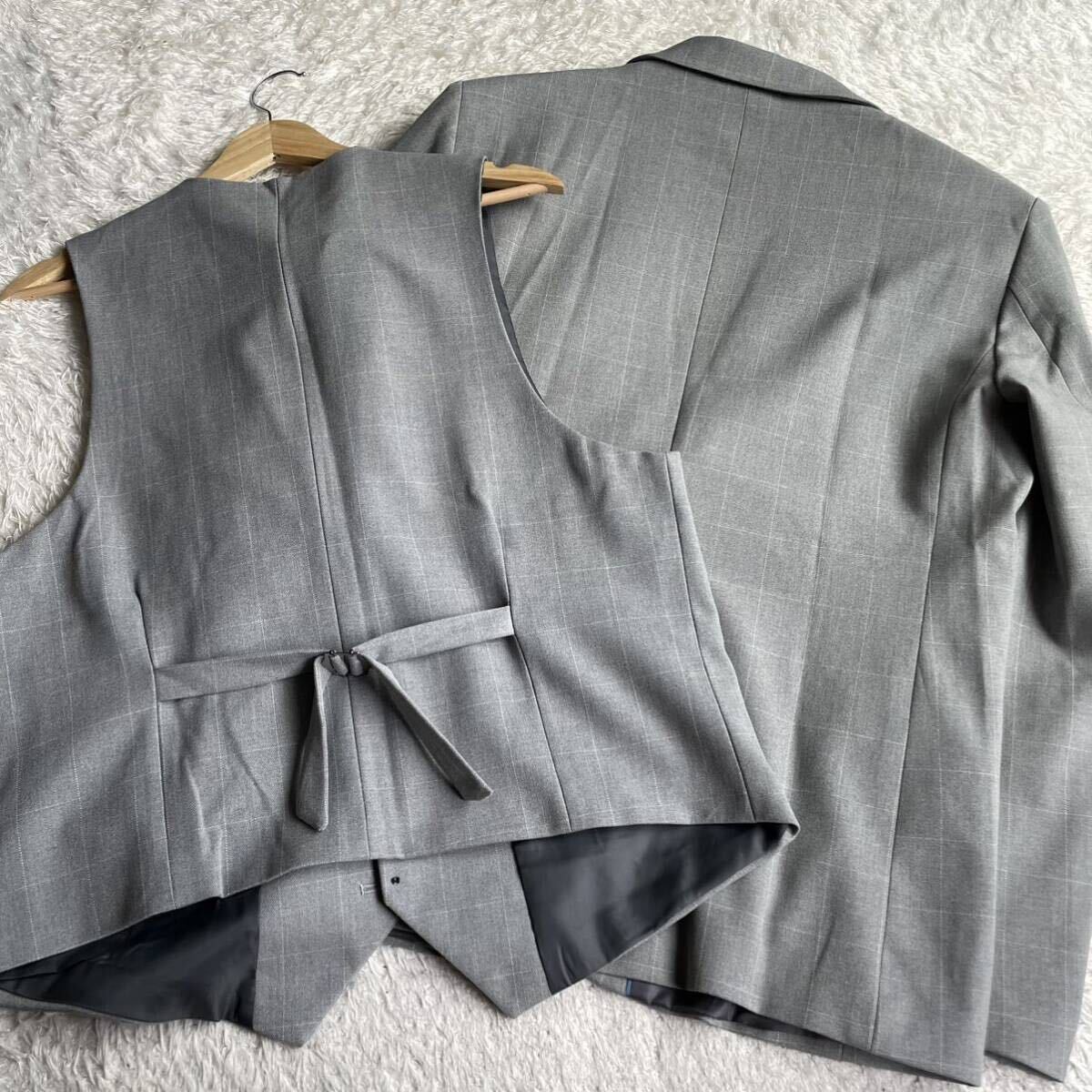  unused tag attaching /XL size [CEEN] window pen .. pattern check gray stretch 3P three-piece setup suit men's dress 