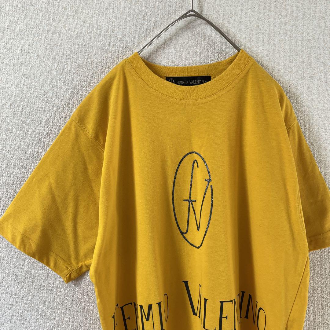 T1 VALENTINO tシャツ半袖　プリントロゴ　イタリア　Mメンズ 黄色_画像2
