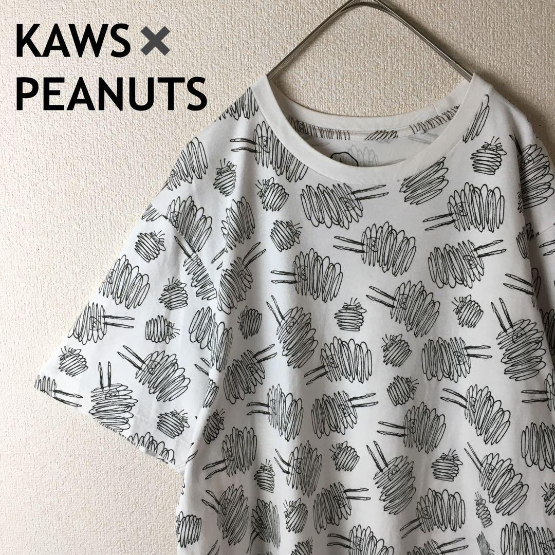 D2 KAWS UT 半袖　Tシャツ スヌーピー　Ｌメンズ パターンロゴ　白