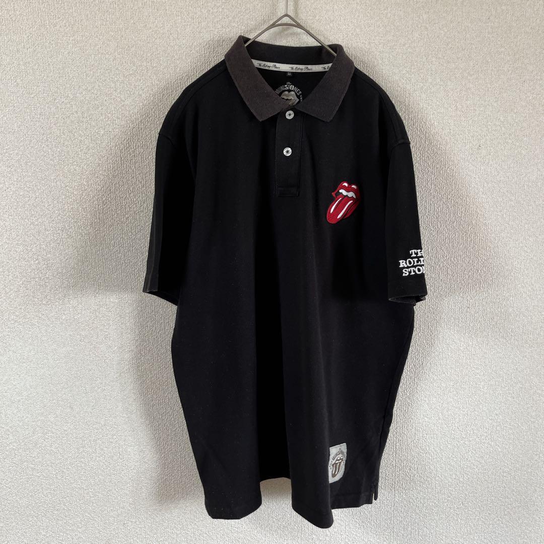 S1 ローリングストーンズ　ポロシャツ　半袖　刺繍ロゴ　黒　XLメンズ
