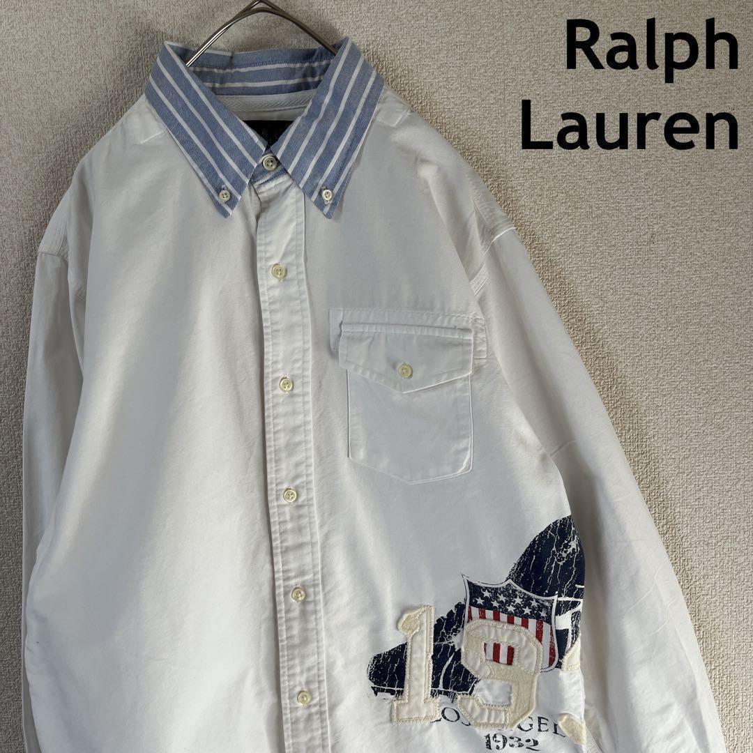 L2 ラルフローレン　長袖シャツ　襟切替　Ｌメンズ 刺繍