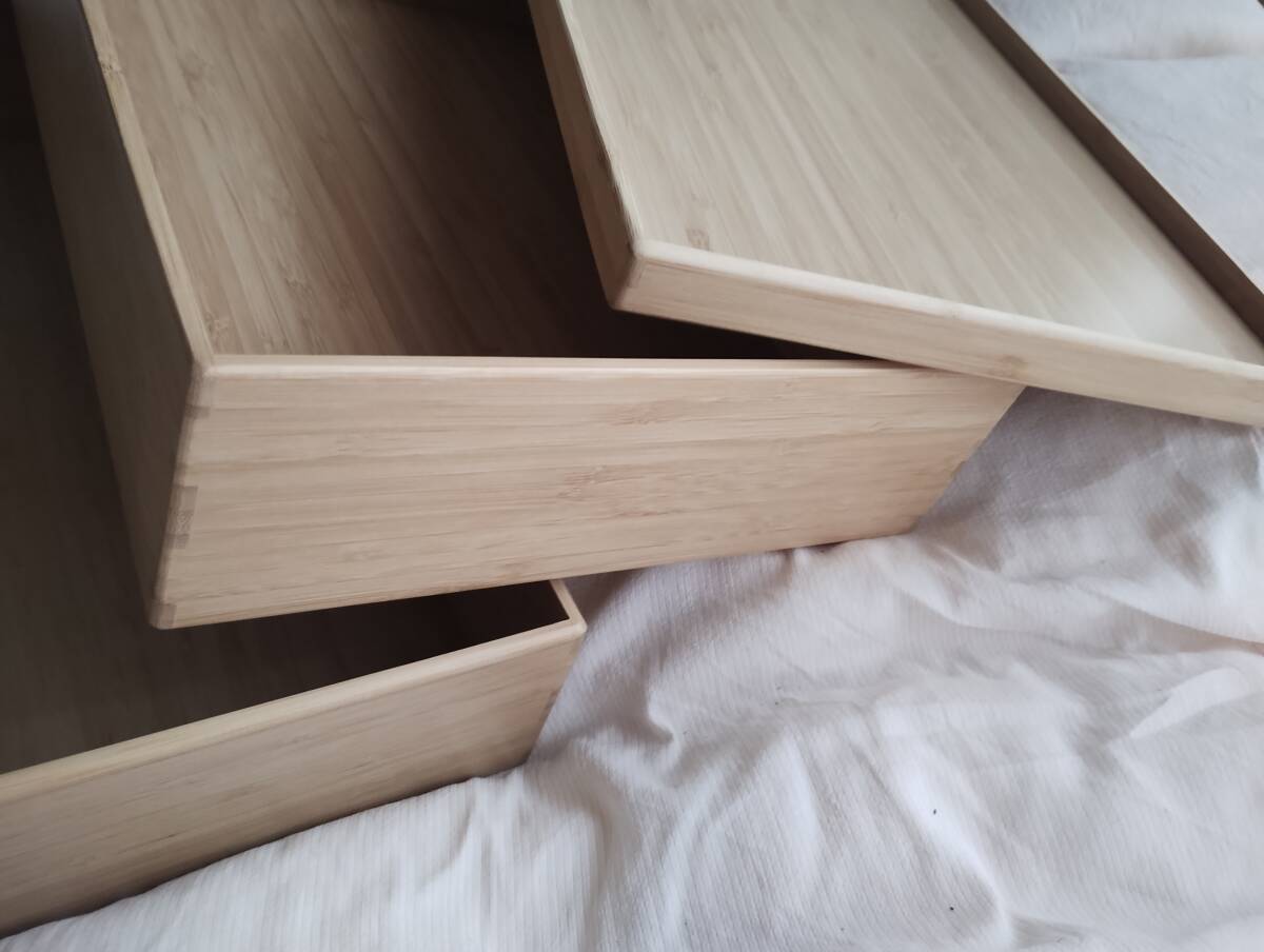  Muji Ryohin Muji/ накладывается бамбук материал / прямоугольный box ( маленький )2 шт . крышка. 3 позиций комплект * bamboo / многоярусный контейнер / бамбук товар / природа материалы / легкий 
