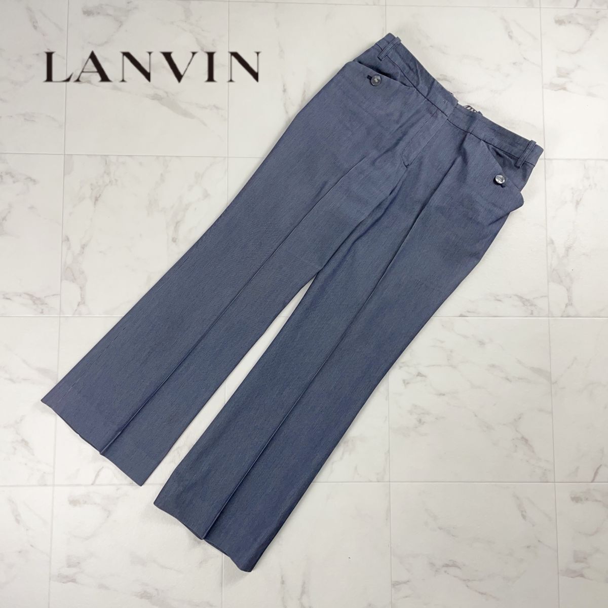 LANVIN SPORT ランバン スポール ストライプデザインセンタープレスセミフレアパンツ ボトムス レディース グレー系 サイズ40*OC1637_画像1