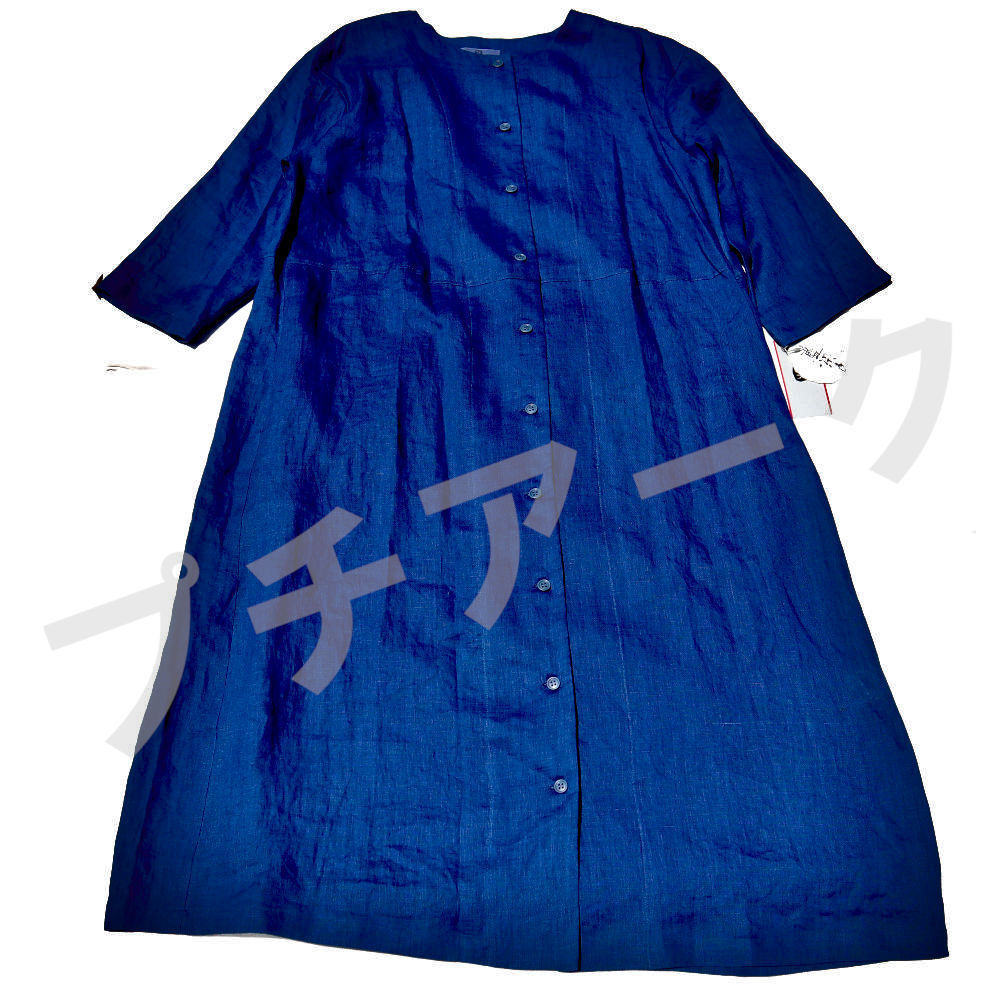 日本製 菜 藍染め ワンピース SIZE：フリー 日本製 ＷＷ-1797 麻100％ 淡インディゴ_画像2