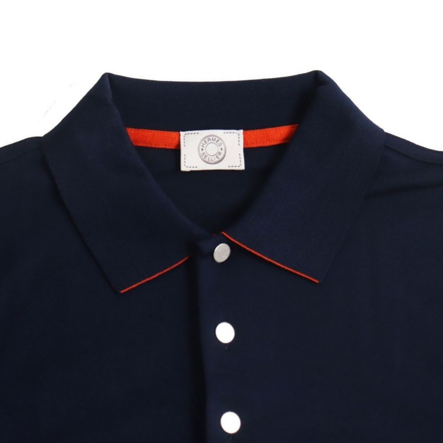HERMES 1757 Hermes *dubru*ju- Serie кнопка рубашка-поло с коротким рукавом футболка cut and sewn темно-синий мужской * XXL 2XL большой размер 
