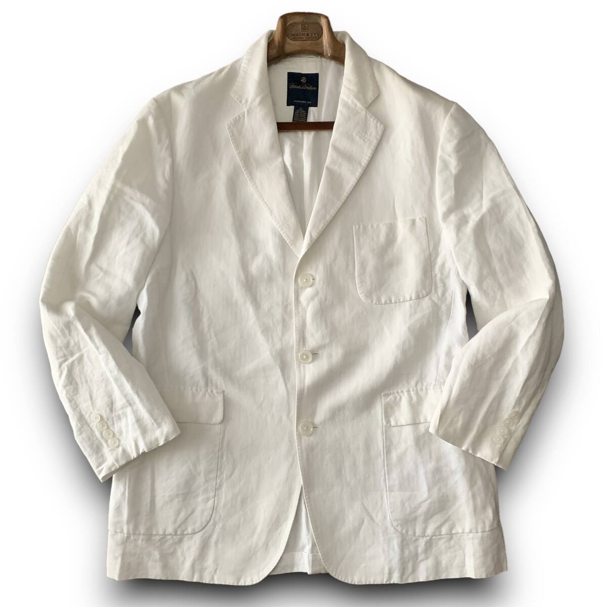 C12 beautiful goods finest quality linen material L size [ Brooks Brothers ] spring . feather woven . flax material gauze tailored jacket blaser eggshell white white color 