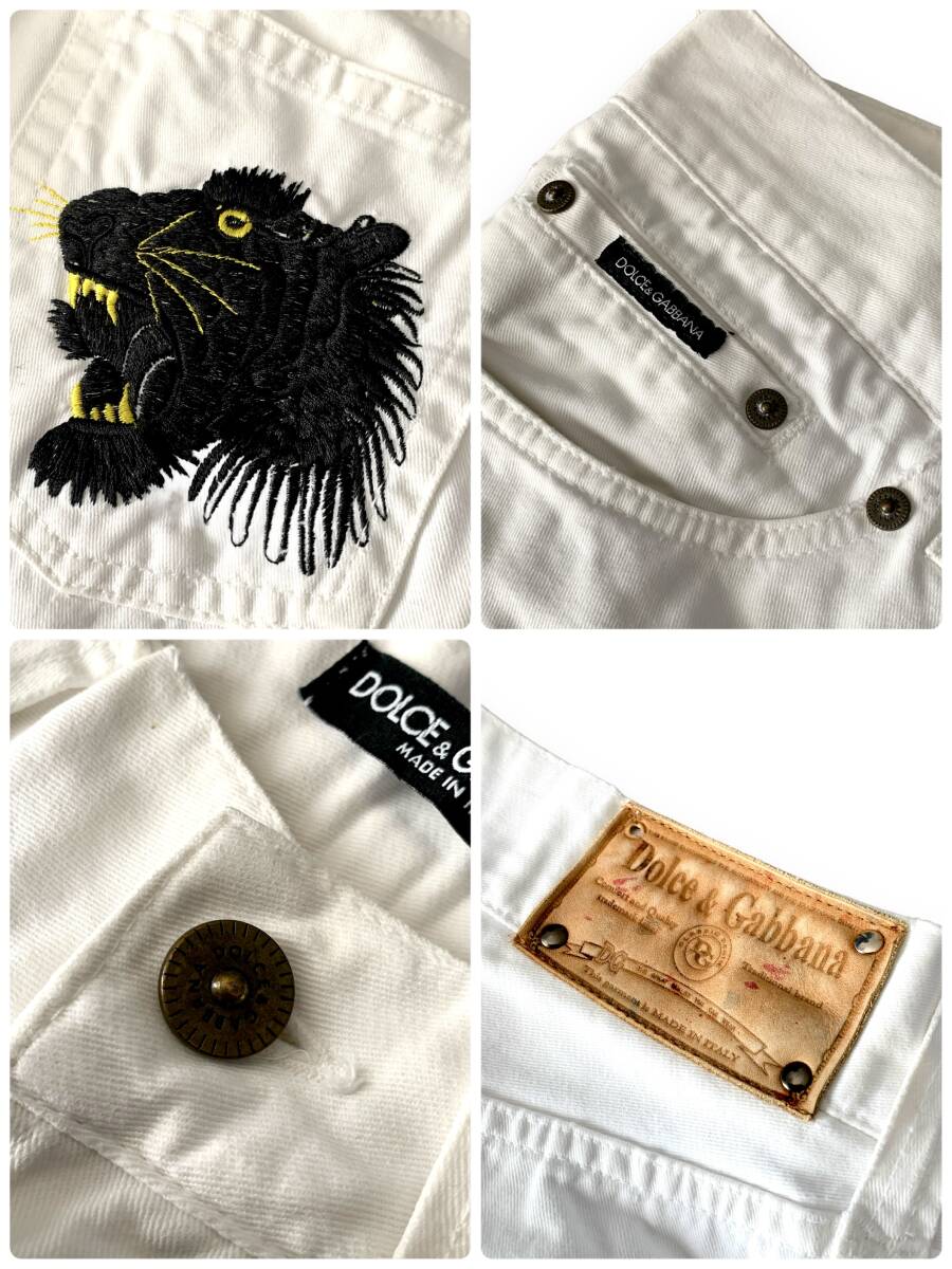 C14 прекрасный наименование товара произведение Panther дизайн 46 M передний и задний (до и после) [ Dolce & Gabbana Dolce&Gabbana DOLCE&GABBANA] чёрный . вышивка белый Denim брюки джинсы белый 