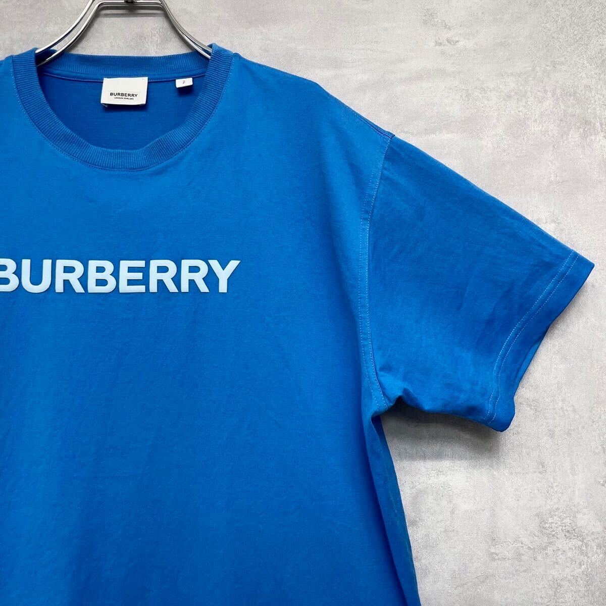 【極美品 現行】 バーバリーロンドン 「定価6.6万 箱付き」 BURBERRY LONDON 半袖 Tシャツ カットソー ロゴプリント ブルー 青 S メンズ_画像6