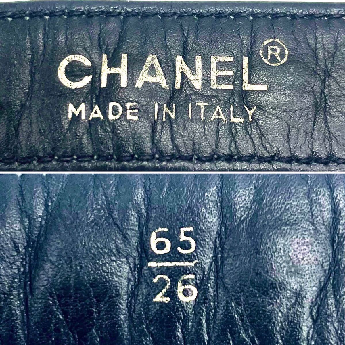 1円〜 【希少】 CHANEL シャネル ベルト チェーン ゴールド金具 ロゴ刻印 レザー ネイビー ブラック 65/26 レディース ヴィンテージ レア_画像8