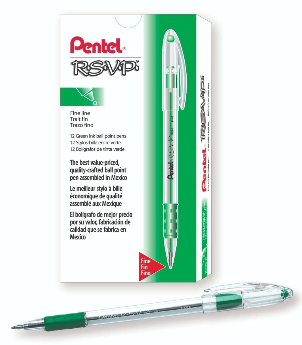 BK90-D Pentel RSVP Ball-Point Stick Pen, 0.7mm Fine Tip, Green, Pack of 24 海外 即決_BK90-D Pentel RSVP 1