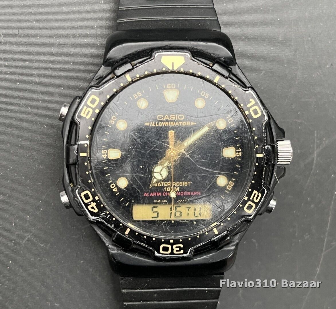Rare 1995 Vintage CASIO AQ-130BW (1320) Analog/Digital 43mm Watch - New Battery 海外 即決_Rare 1995 Vintage 1