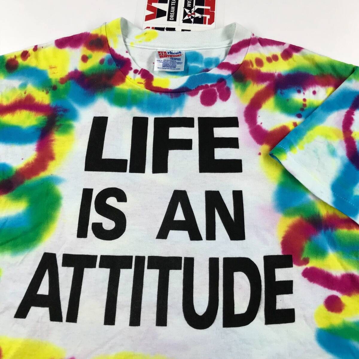 Vintage 90s "Life Is An Attitude" Tye Dye T-Shirt Size M Med HANES Single Stitch 海外 即決_Vintage 90s &quot;Life 1