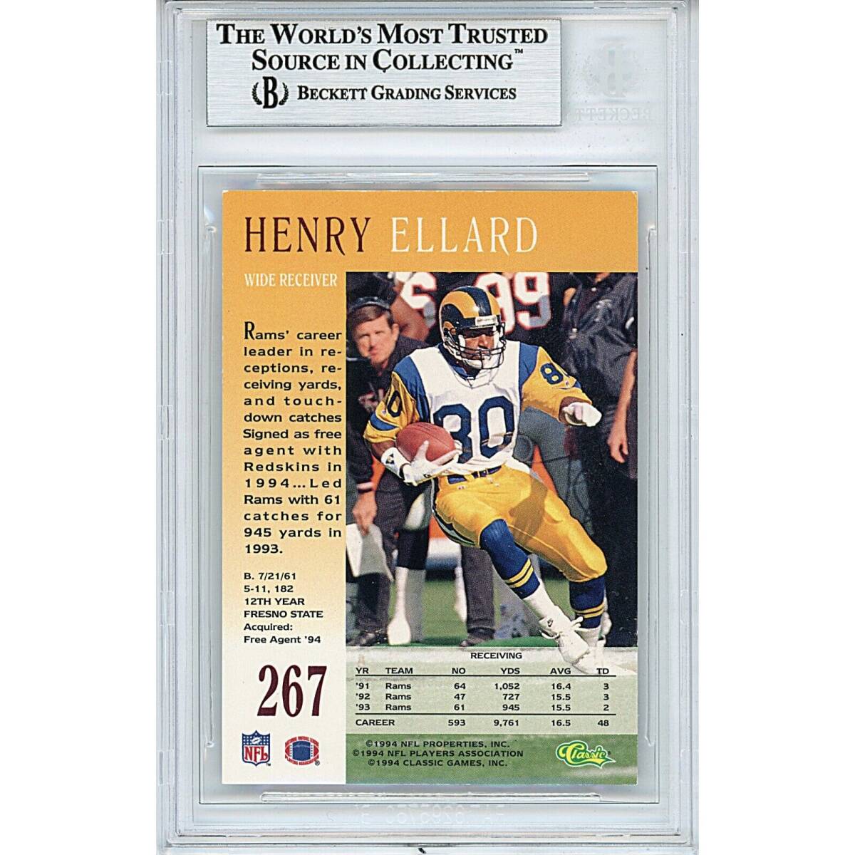 Henry Ellard Los Angeles Rams Auto 1994 Pro Line Card Autograph Beckett Slab 海外 即決_Henry Ellard Los A 2