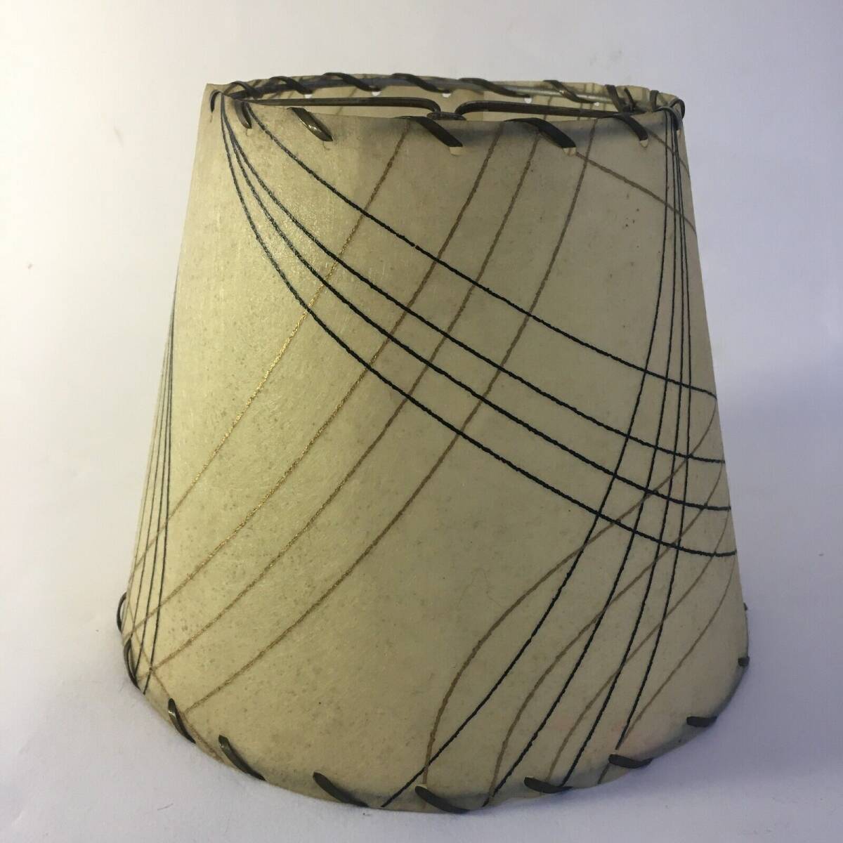 MCM Tapered Fiberglass Vintage Lamp Shade Beige Brown Lacing Mid Century Modern 海外 即決