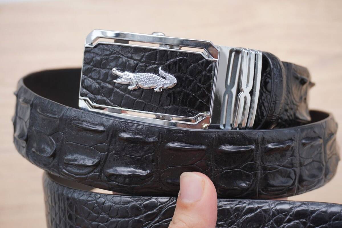 Luxury Black Genuine Alligator, CROCODILE Leather MEN'S Belt W 1.5+Silver Buckle 海外 即決_Luxury Black Genui 2