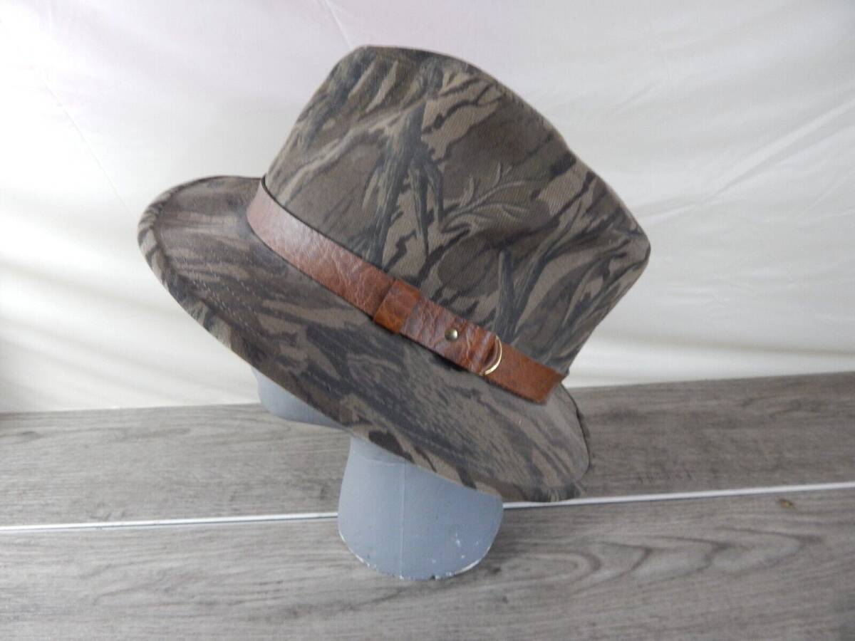 VTG Haas Outdoors 1012 Camo Fedora Leather Band Size Large *MADE IN USA* 海外 即決