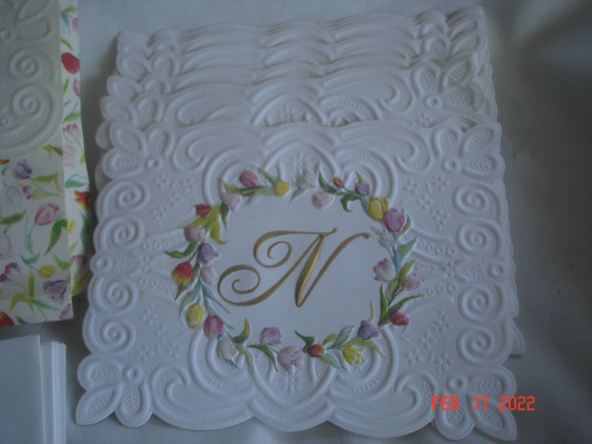 CAROL'S ROSE GARDEN EMBOSSED FOLIO SET of 7 MONOGRAMMED " N " NOTE CARDS & ENVS. 海外 即決_CAROLS ROSE GARDE 2