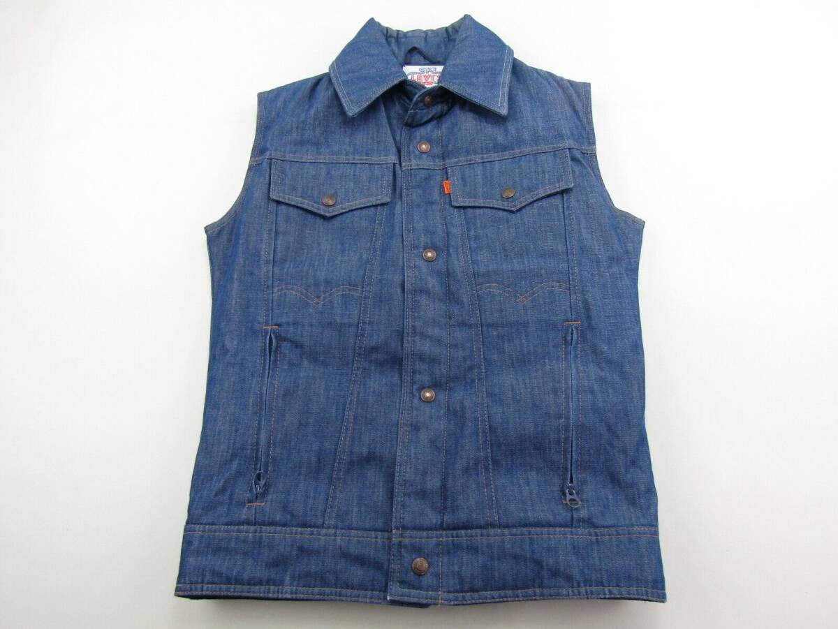 VINTAGE Levis Denim Vest Orange Tab Mens Size S Quilted Lining Goose Down Denim 海外 即決_VINTAGE Levis Deni 1