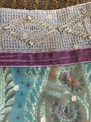 WD + NY 100% Silk Chiffon & Sequined Skirt Beaded Wasitband Size 8 Blue Paisley 海外 即決_WD + NY 100% Silk 2