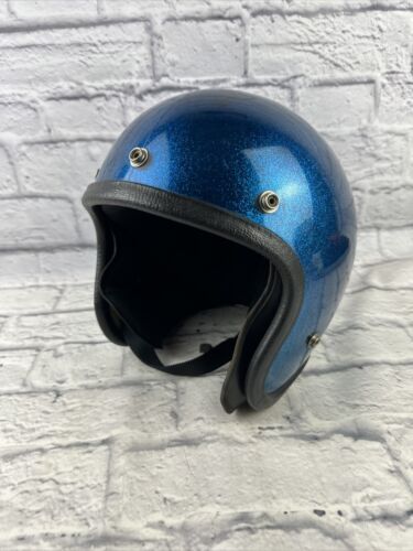 Vintage 1970's Motorcycle Snowmobile Helmet Blue Sparkle Flake Open Face 海外 即決_Vintage 1970s Mot 2