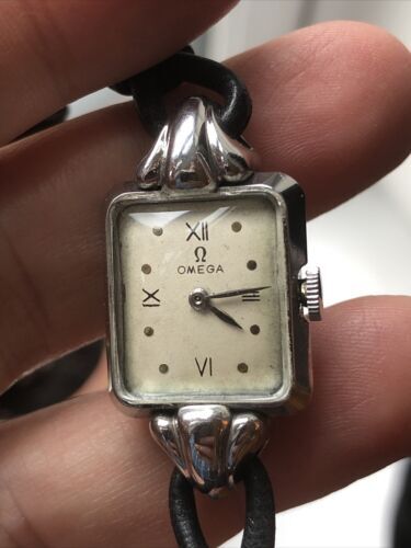 Rectangular Ladies Omega Wristwatch Italian strap, works! VTG Mechanical Watch 海外 即決_Rectangular Ladies 1