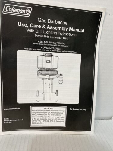 coleman gas barbecue model 9955 series [lp gas] use, care & assembly manual new 海外 即決_coleman gas barbec 1