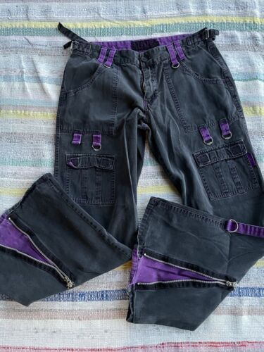 TRIPP NYC Size 11 32 BLACK PURPLE VINTAGE WIDE LEGGED GOTH RAVER BONDAGE PANTS 海外 即決