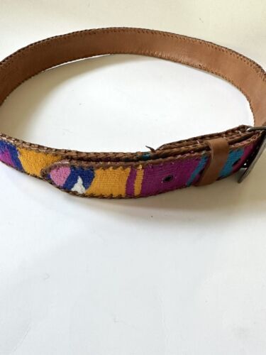 Lands End Guatemalan Belt Sz 34 Embroidered Leather Metal Buckle Woven 海外 即決_Lands End Guatemal 9